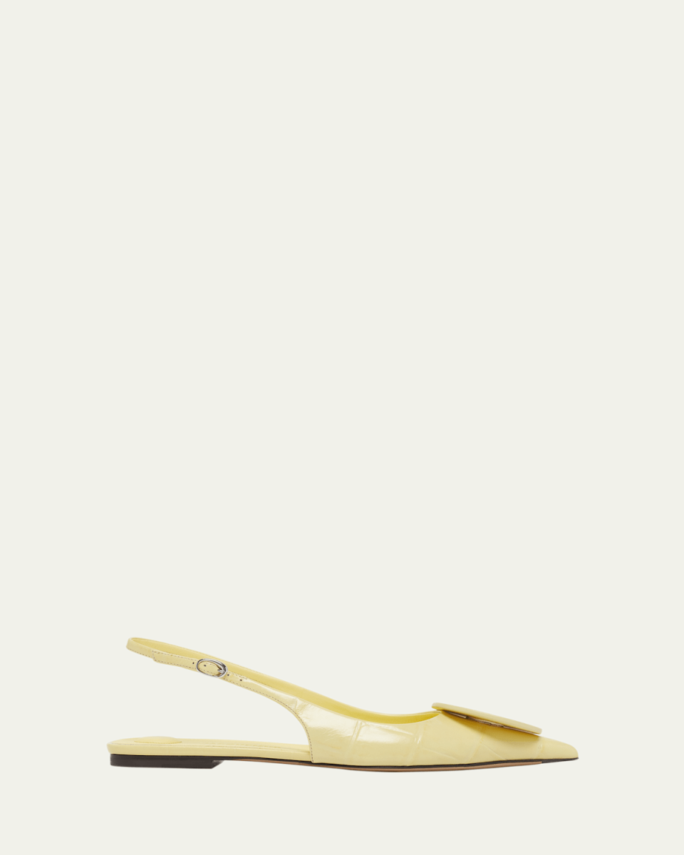 Slingback Croc-Embossed Leather Flats